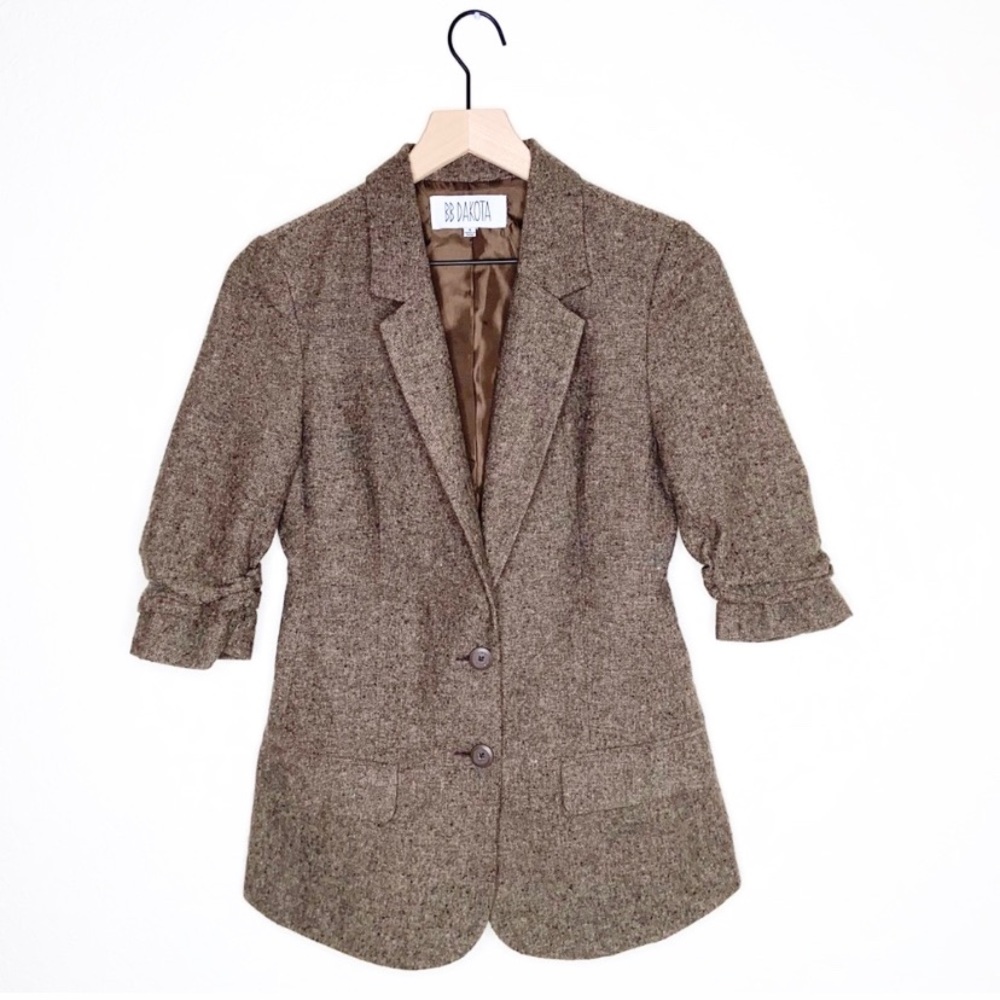 BB Dakota Half Sleeve Brown Wool Blend Blazer